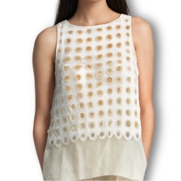 Ann Taylor Size XS Eyelet Layered Top Ivory - Picture 1 of 7